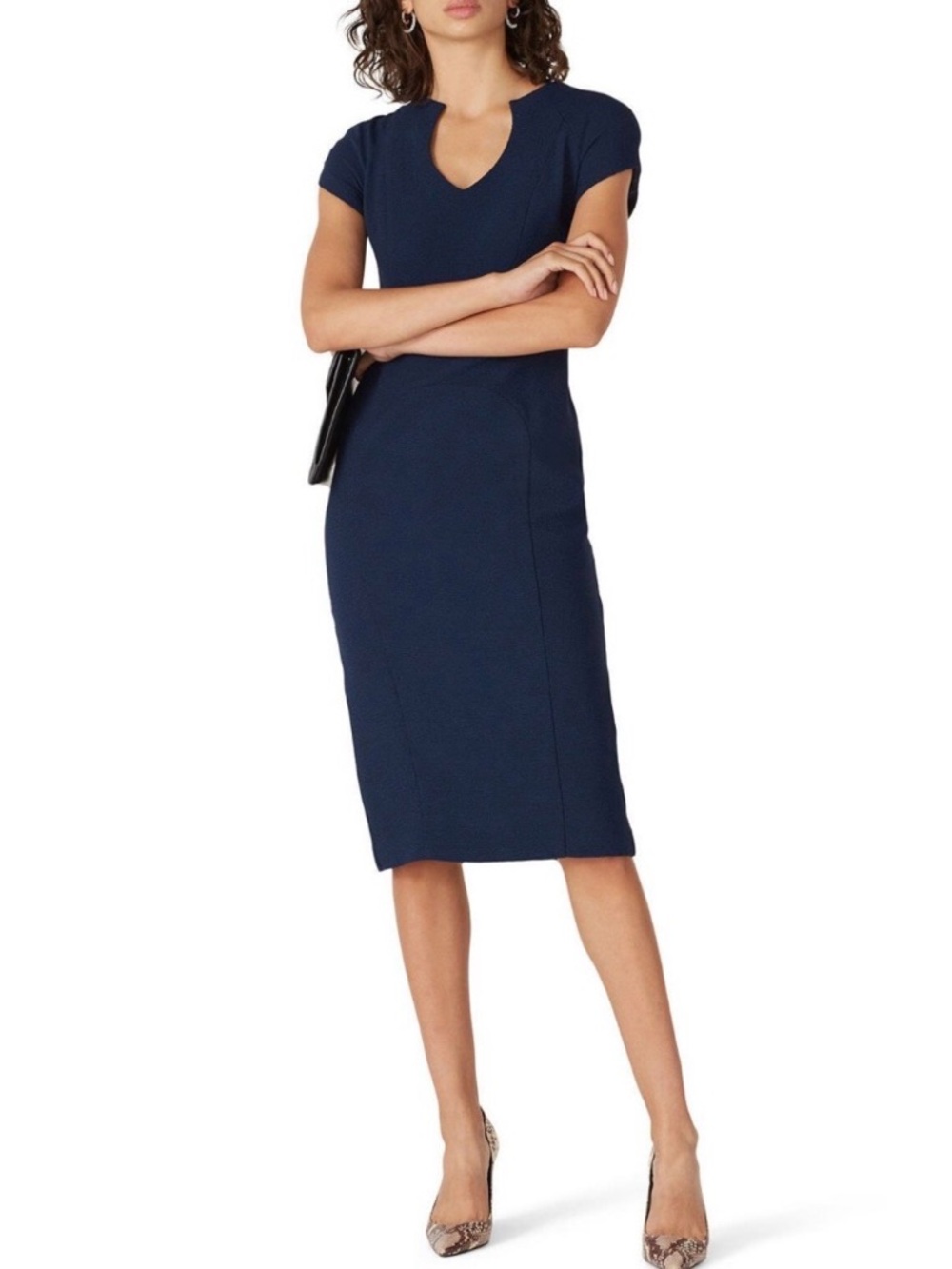 Black Halo Gypsy Rose Midi Sheath Dress in Navy size 4 NWOT